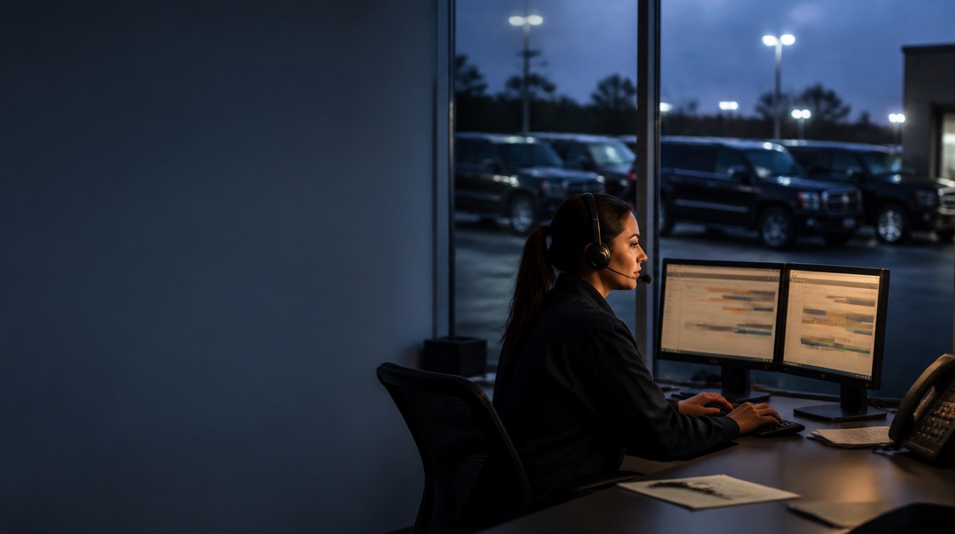 dispatch office at dusk